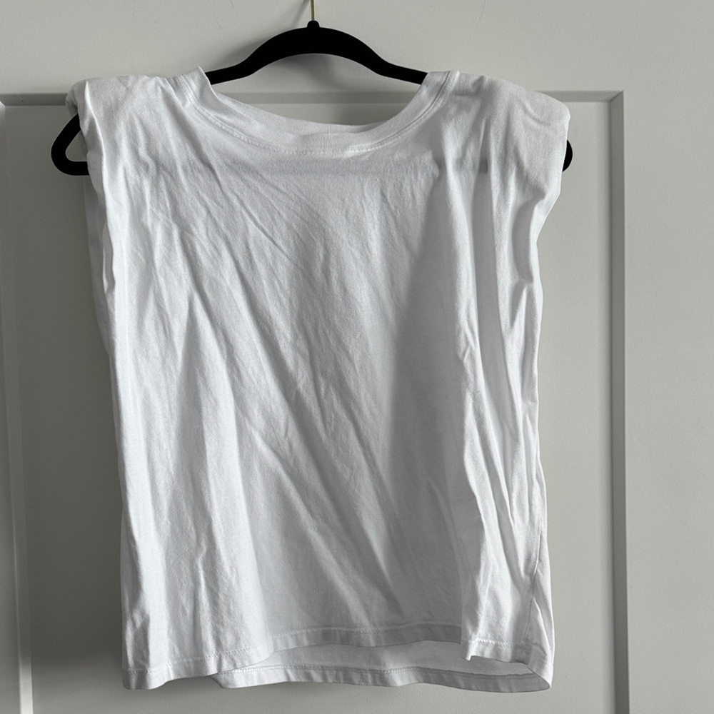 White Shoulder Pad Sleeveless Women’s Top